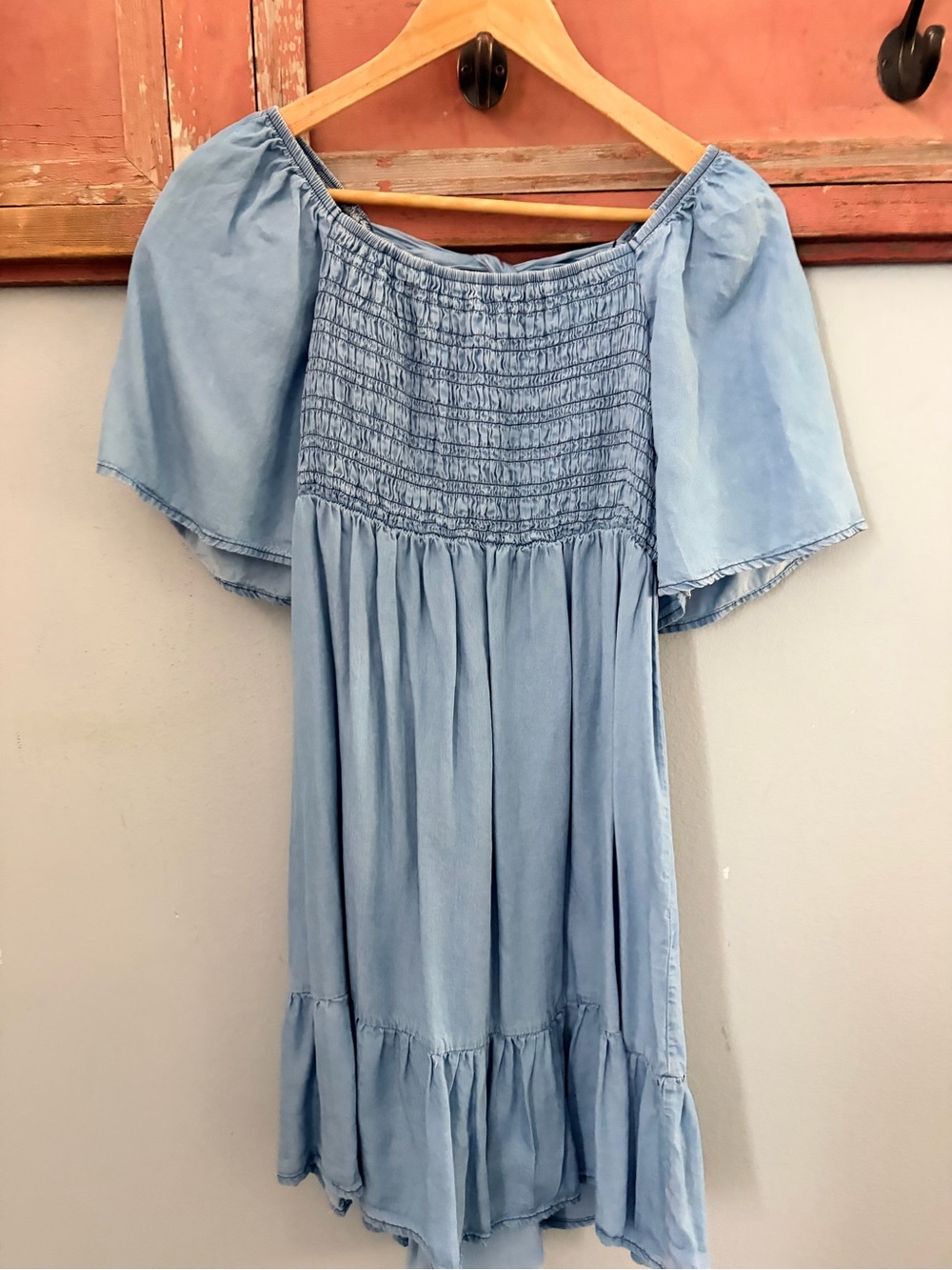Blu Pepper Light Blue Off-Shoulder Smocked Dress